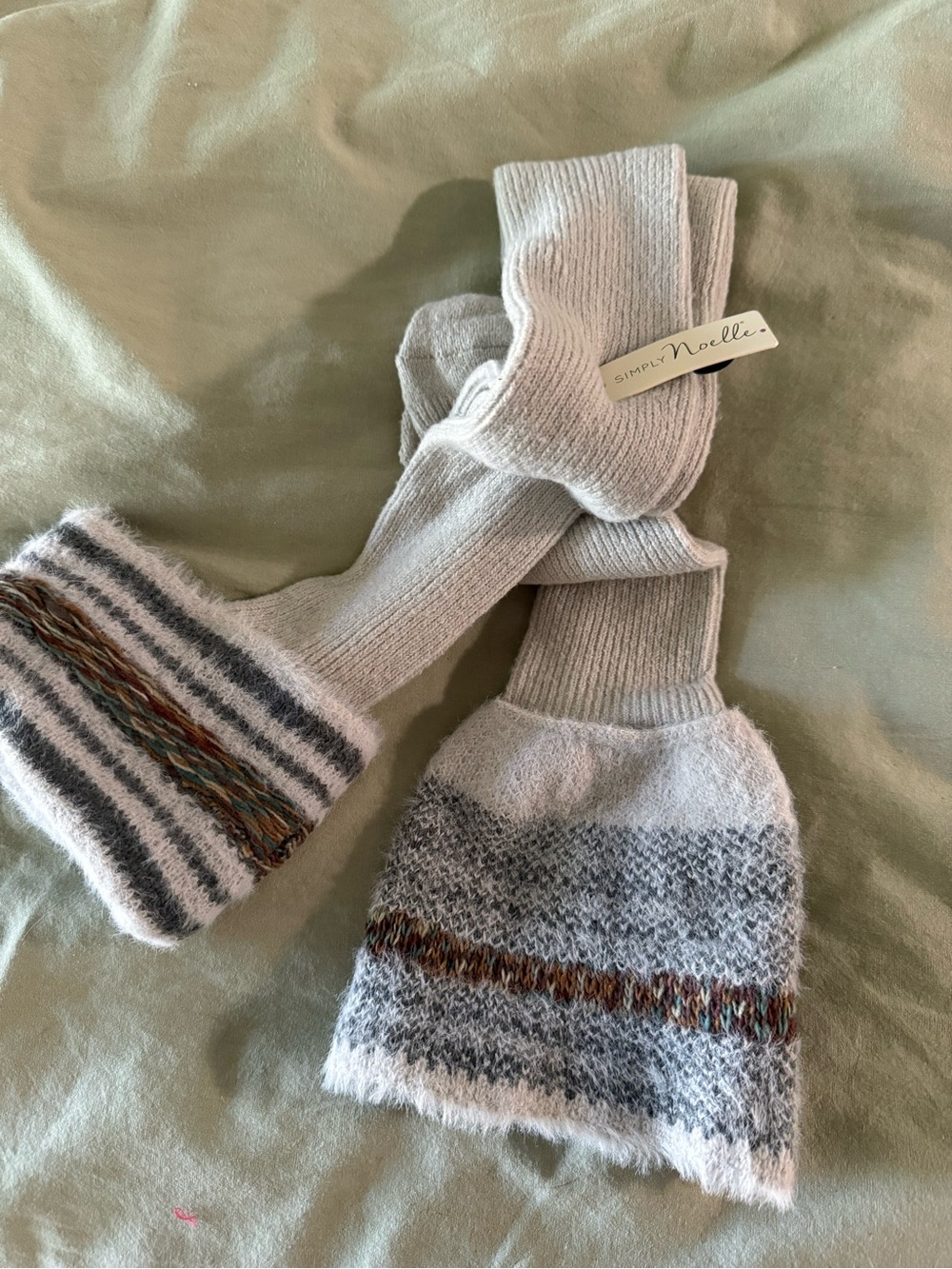 Noelle Light Gray Striped Knit Leg Warmers